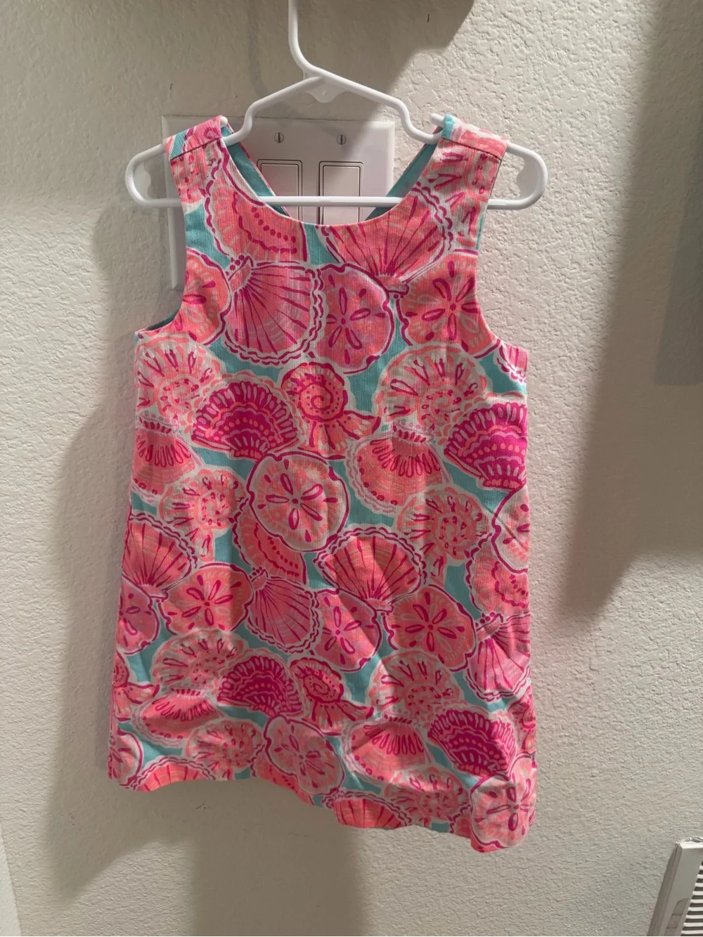 Girls Sleeveless Seashell Print Dress - Pink & Aqua